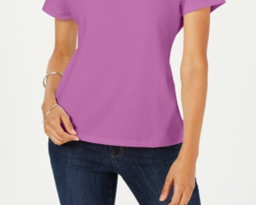 Karen Scott Blusa feminina de manga curta e decote redondo, roxa, tamanho grande