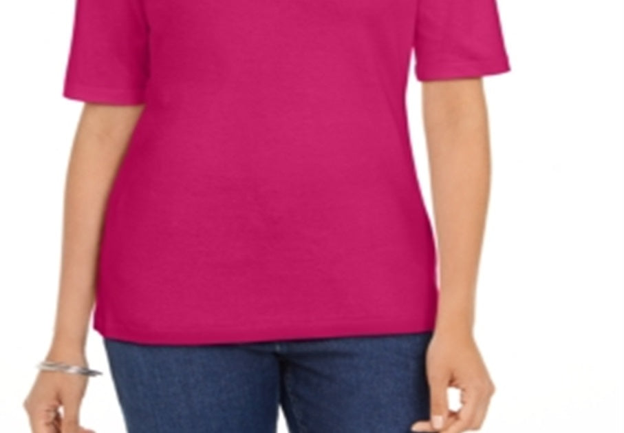 Karen Scott Top Feminino de Algodão com Decote em Fechadura Rosa Tamanho X-G
