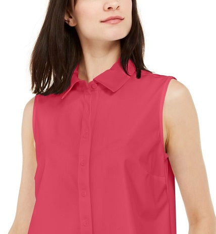 Blusa feminina Alfani com botões e sem mangas, tamanho X-G, vermelha