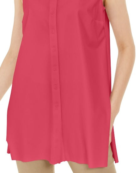 Blusa feminina Alfani com botões e sem mangas, tamanho X-G, vermelha