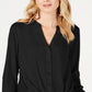 Camisa feminina com frente torcida da INC International Concepts, preta, tamanho 1X
