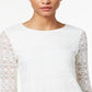 Top de renda feminino Charter Club com manga 3/4, branco, tamanho XX-G