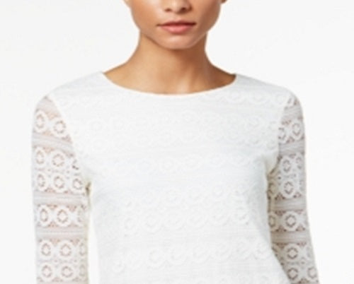 Top de renda feminino Charter Club com manga 3/4, branco, tamanho XX-G