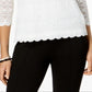 Top de renda feminino Charter Club com manga 3/4, branco, tamanho XX-G