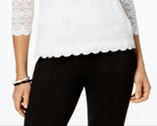 Top de renda feminino Charter Club com manga 3/4, branco, tamanho XX-G