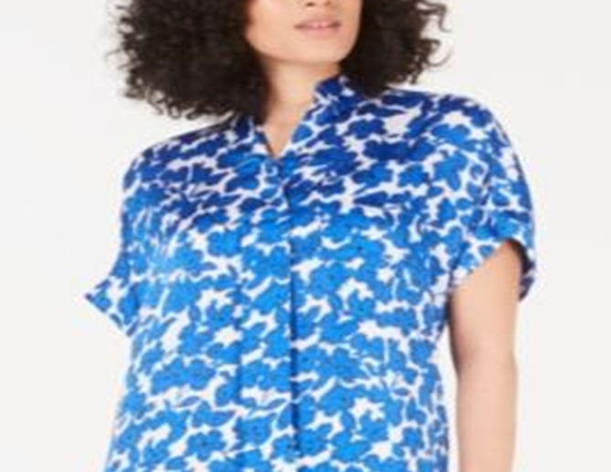 Blusa feminina Alfani estampada manga curta azul tamanho pequeno P