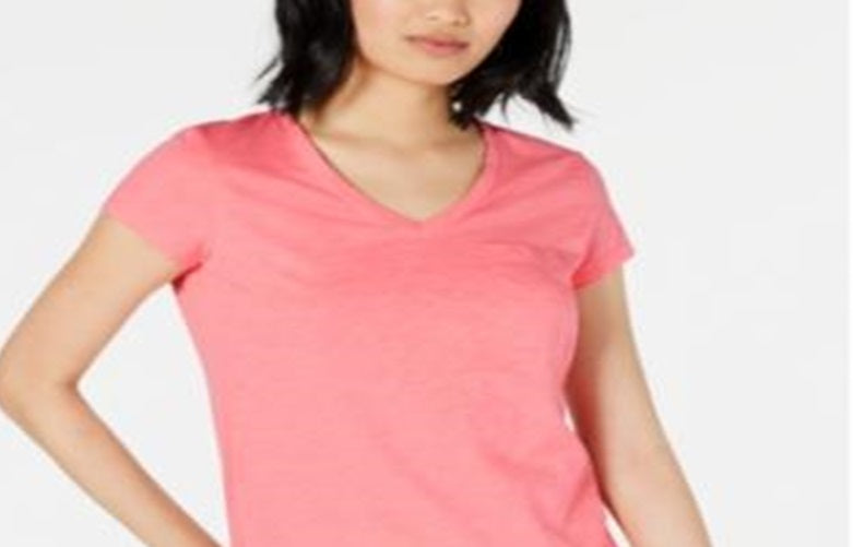 Camiseta feminina Maison Jules com decote em V e bolso aplicado, rosa, tamanho XX-G