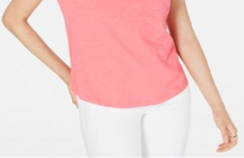 Camiseta feminina Maison Jules com decote em V e bolso aplicado, rosa, tamanho XX-G