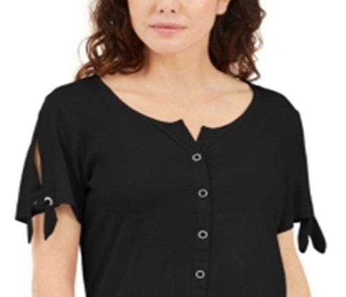 Karen Scott Blusa Feminina com Botões Frontais Preta Tamanho Médio