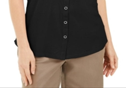 Karen Scott Blusa Feminina com Botões Frontais Preta Tamanho Médio