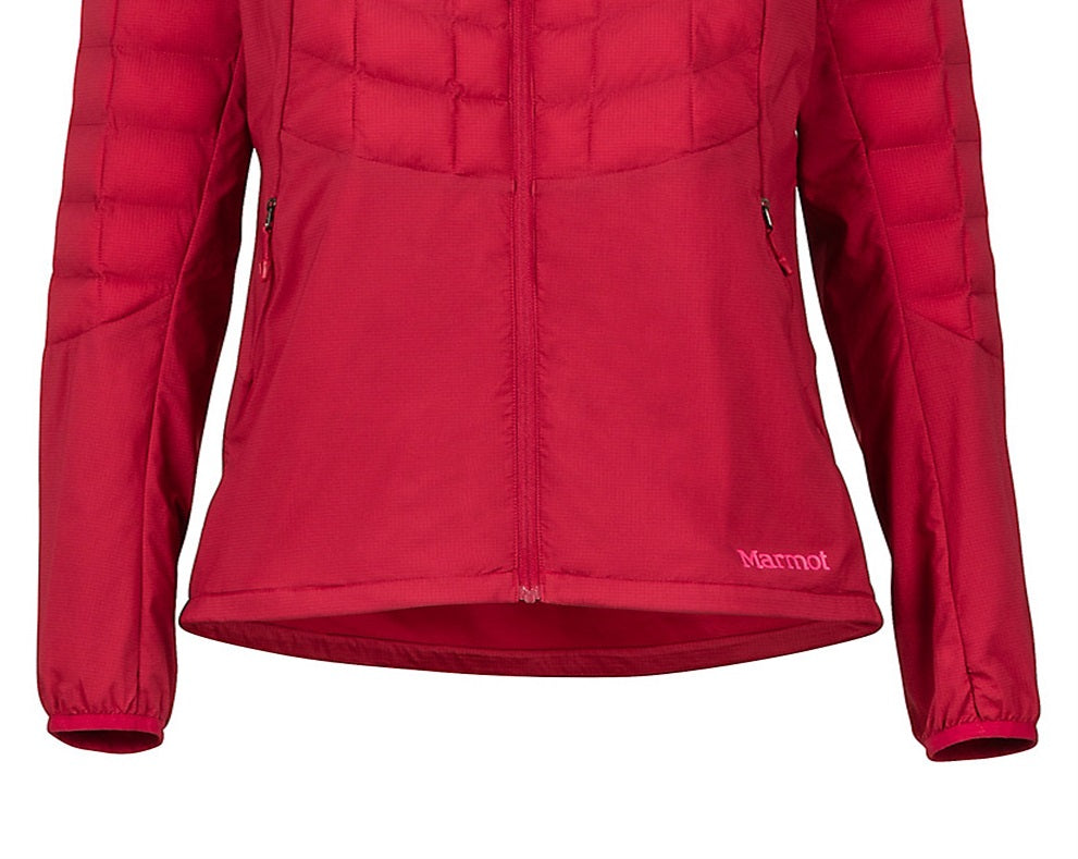 Jaqueta híbrida sem penas Marmot feminina vermelha tamanho X-S