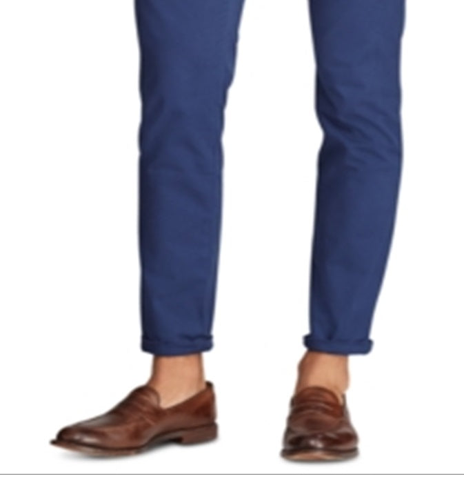 Calça Polo Ralph Lauren Masculina Slim Fit Algodão Sarja Elástica Azul Tamanho 36X32