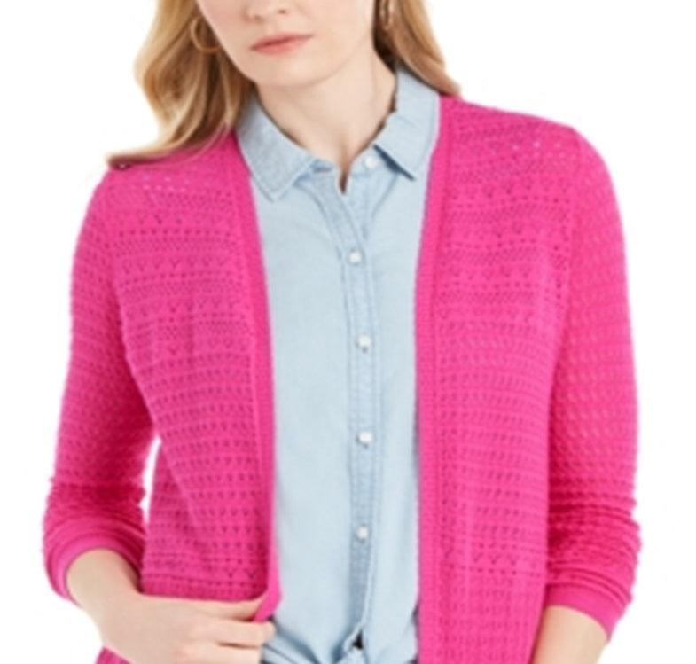 Cardigan feminino com frente aberta em Pointelle, rosa, tamanho XX-G