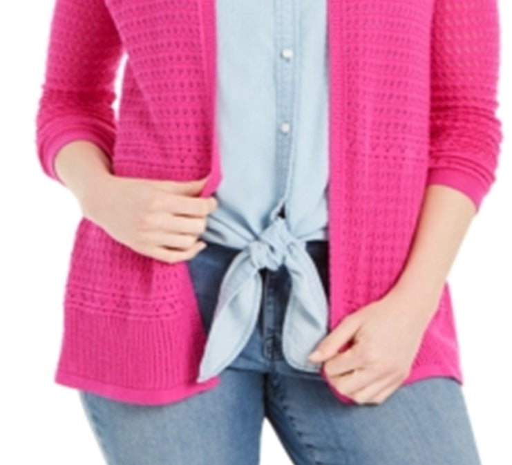 Cardigan feminino com frente aberta em Pointelle, rosa, tamanho XX-G