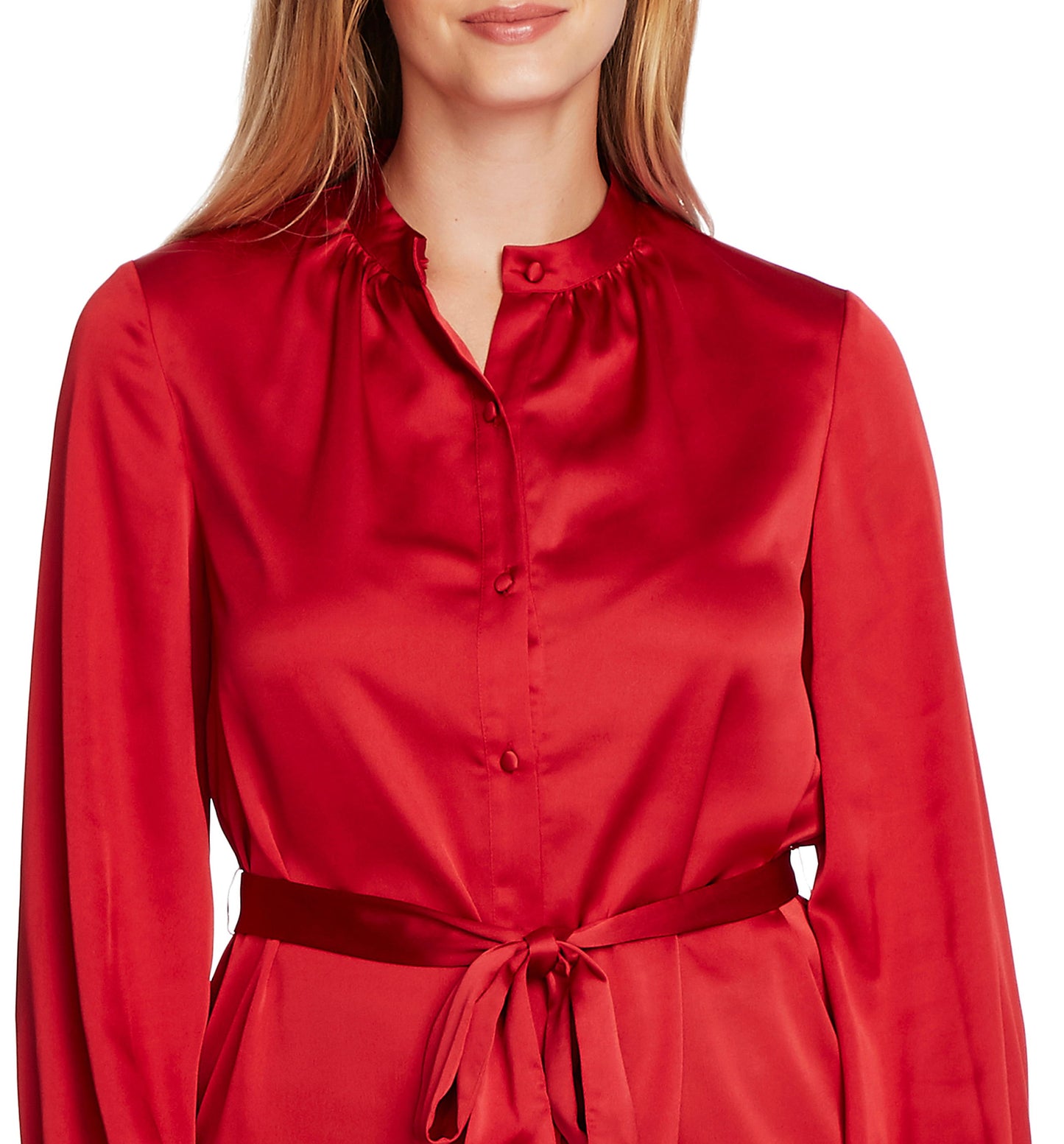Vince Camuto Charmeuse Feminino Botões Cinto Túnica Top Vermelho Tamanho X-G