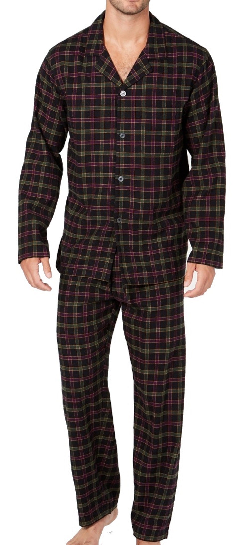 Pijama de flanela xadrez preto masculino Club Room, tamanho XX-G