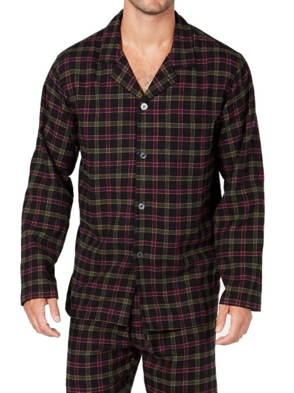 Pijama de flanela xadrez preto masculino Club Room, tamanho XX-G