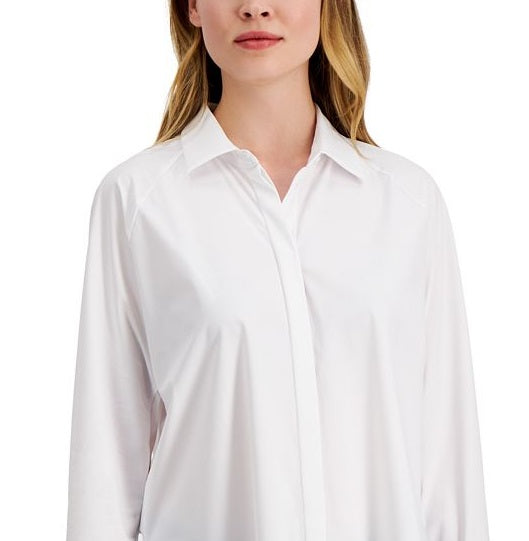 Blusa feminina Alfani com gola e manga comprida, branca, tamanho grande