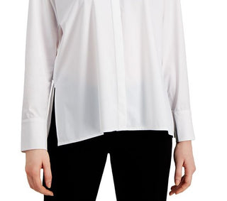 Blusa feminina Alfani com gola e manga comprida, branca, tamanho grande