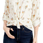 Camisa floral com amarração frontal Pink Rose Junior, tamanho médio, branca