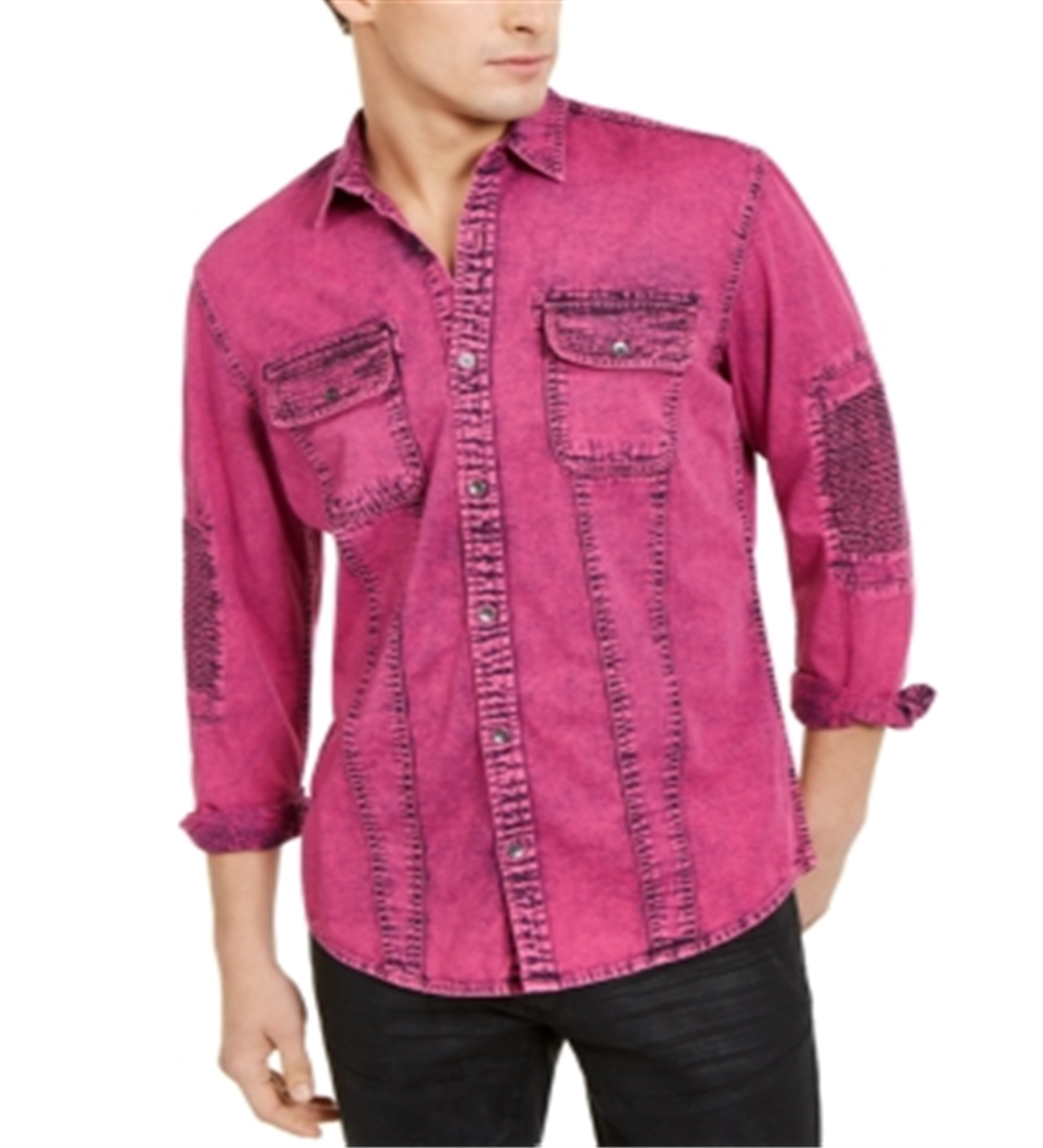 Camisa jeans casual masculina com botões INC International Concepts, rosa, tamanho X-S
