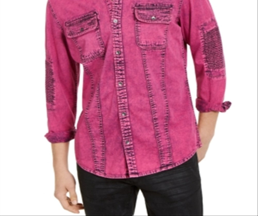 Camisa jeans casual masculina com botões INC International Concepts, rosa, tamanho X-S