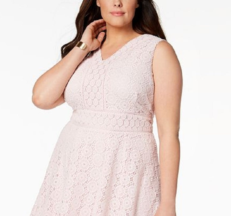 Vestido feminino plus size Charter Club com ajuste evasê e renda, tamanho 3X, branco