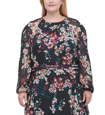 Vestido MIDI de manga comprida feminino Tommy Hilfiger, preto, tamanho 22W