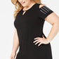 Vestido tubinho acima do joelho feminino JM Collection, manga curta, preto, tamanho 1X