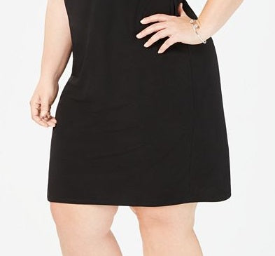 Vestido tubinho acima do joelho feminino JM Collection, manga curta, preto, tamanho 1X