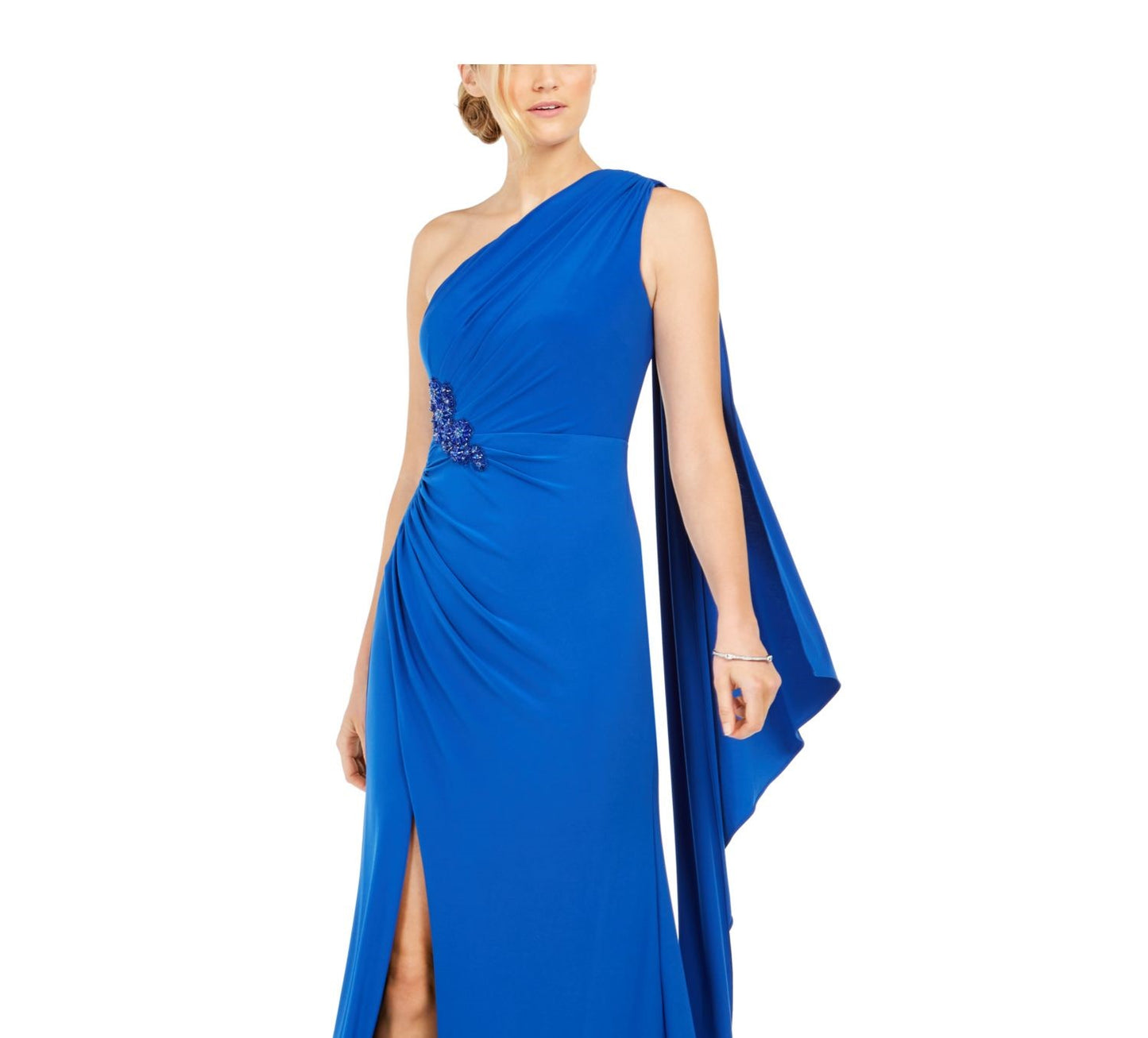 Vestido drapeado de um ombro só feminino Adrianna Papell, azul, tamanho 4