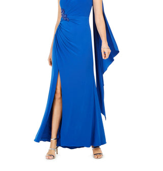Adrianna Papell Women's Draped One Shoulder Gown Blue Size 4