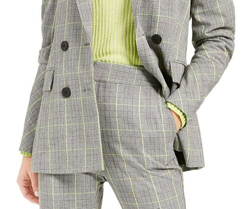 Blazer xadrez trespassado feminino Bar III para usar no trabalho, jaqueta cinza, tamanho XX-G