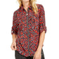 Blusa feminina Michael Kors com estampa de folhas da floresta e zíper, vermelha, tamanho médio
