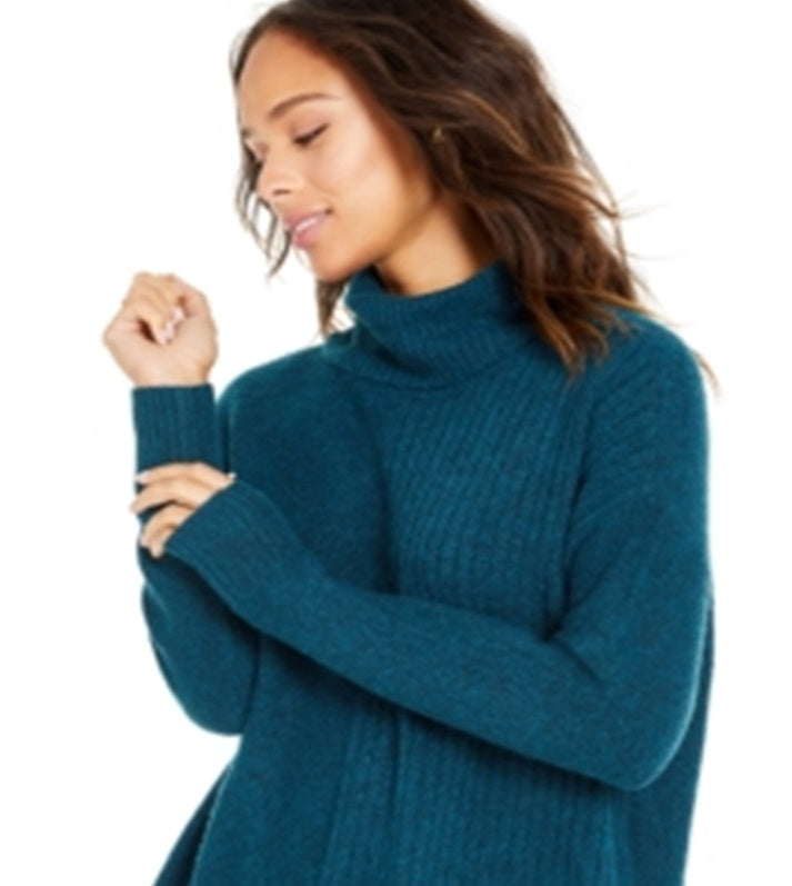 Suéter túnica feminino estilo &amp; co com gola alta canelada e ponto misto, azul, tamanho pequeno
