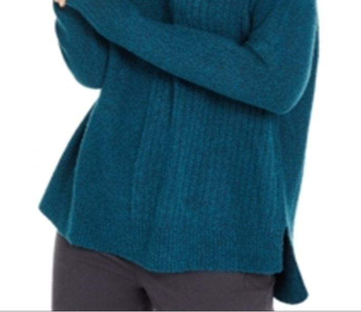 Suéter túnica feminino estilo &amp; co com gola alta canelada e ponto misto, azul, tamanho pequeno