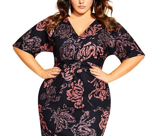 Vestido feminino City Chic Trendy Plus com estampa floral, preto, tamanho 16W