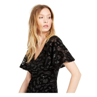 Vestido de festa Calvin Klein feminino, manga curta, comprimento até o joelho, preto, tamanho 14