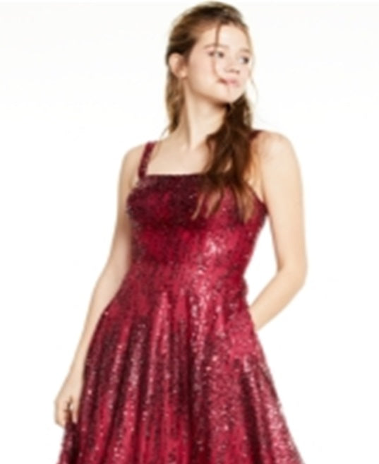 Diga sim ao vestido de baile de formatura com glitter em malha vinho tamanho 7-8