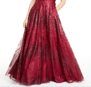 Diga sim ao vestido de baile de formatura com glitter em malha vinho tamanho 7-8