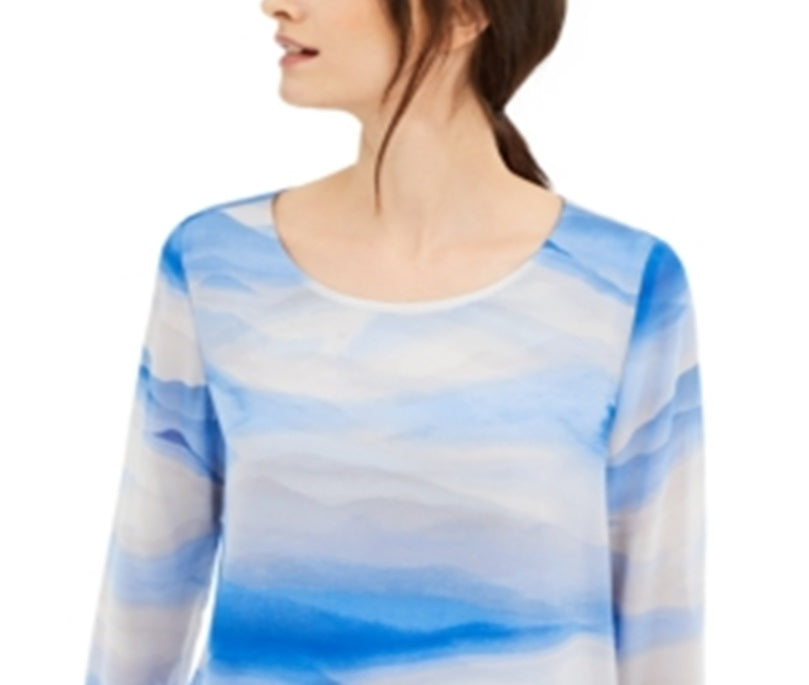 Blusa feminina Alfani listrada com decote redondo, azul, tamanho XX-G