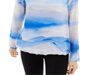 Blusa feminina Alfani listrada com decote redondo, azul, tamanho XX-G