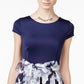 Vestido curto listrado de manga curta com decote em joia e ajuste evasê para festa, tamanho azul 9-10, feminino B Darlin