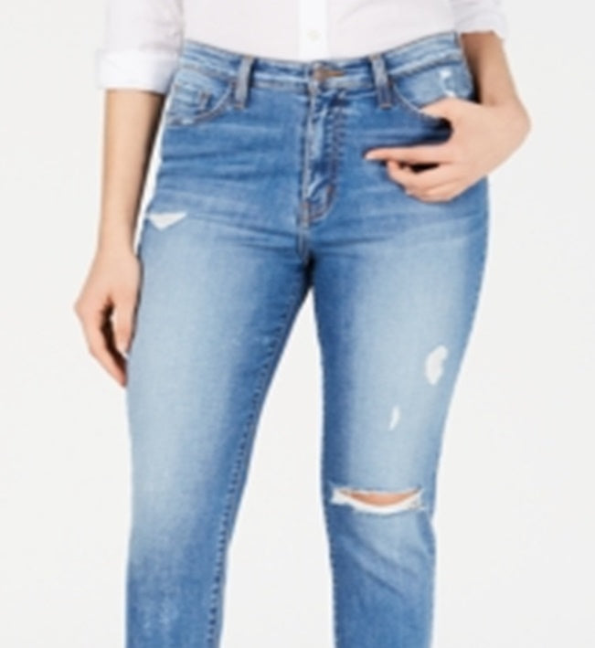 Calça jeans feminina Flying Monkey La Jolla Light Washed Distressed Mom Azul Tamanho 24