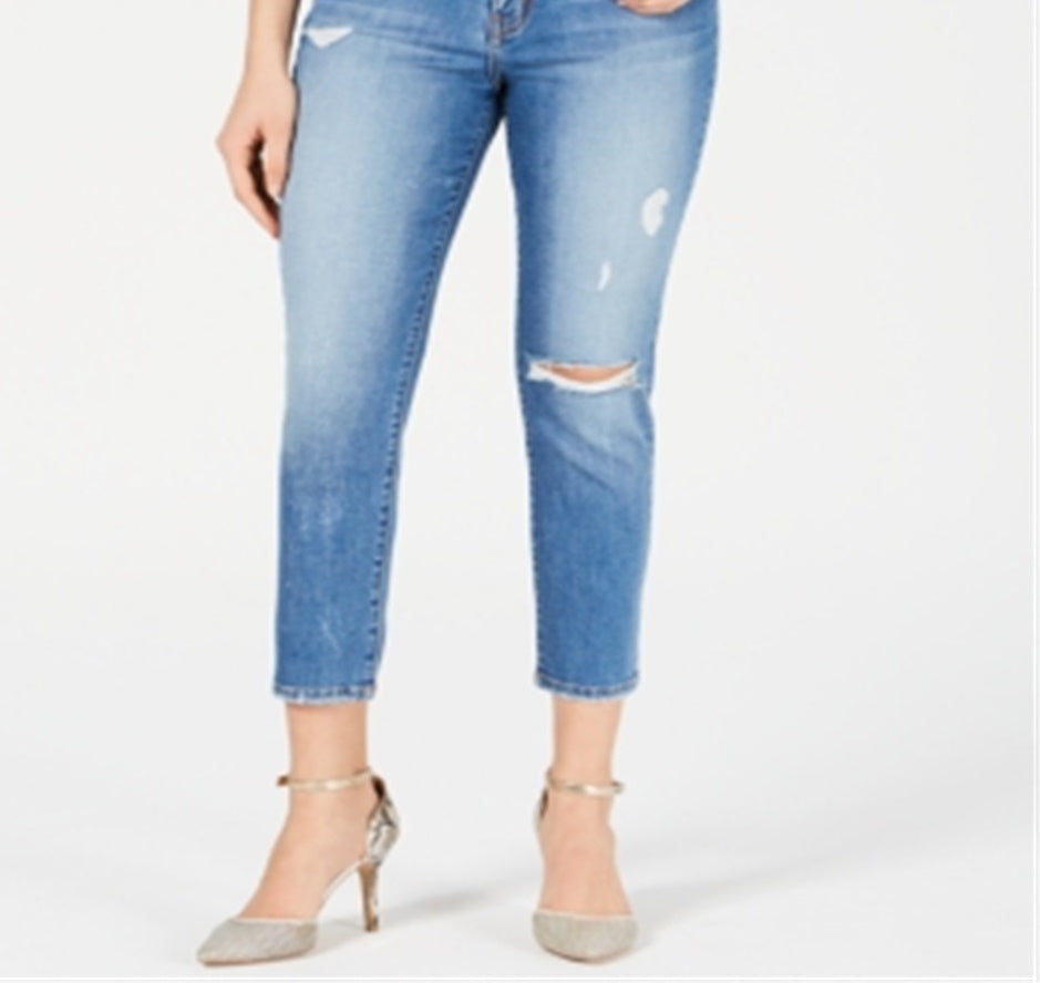 Calça jeans feminina Flying Monkey La Jolla Light Washed Distressed Mom Azul Tamanho 24