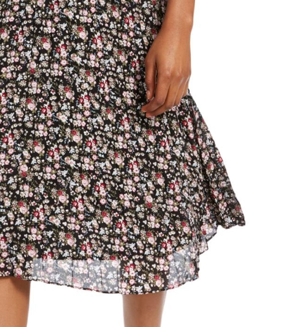 Saia midi floral feminina Maison Jules, preta, tamanho X-S
