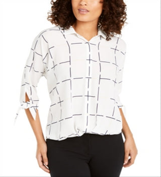 Blusa feminina Alfani branca com manga 3/4, tamanho X-G