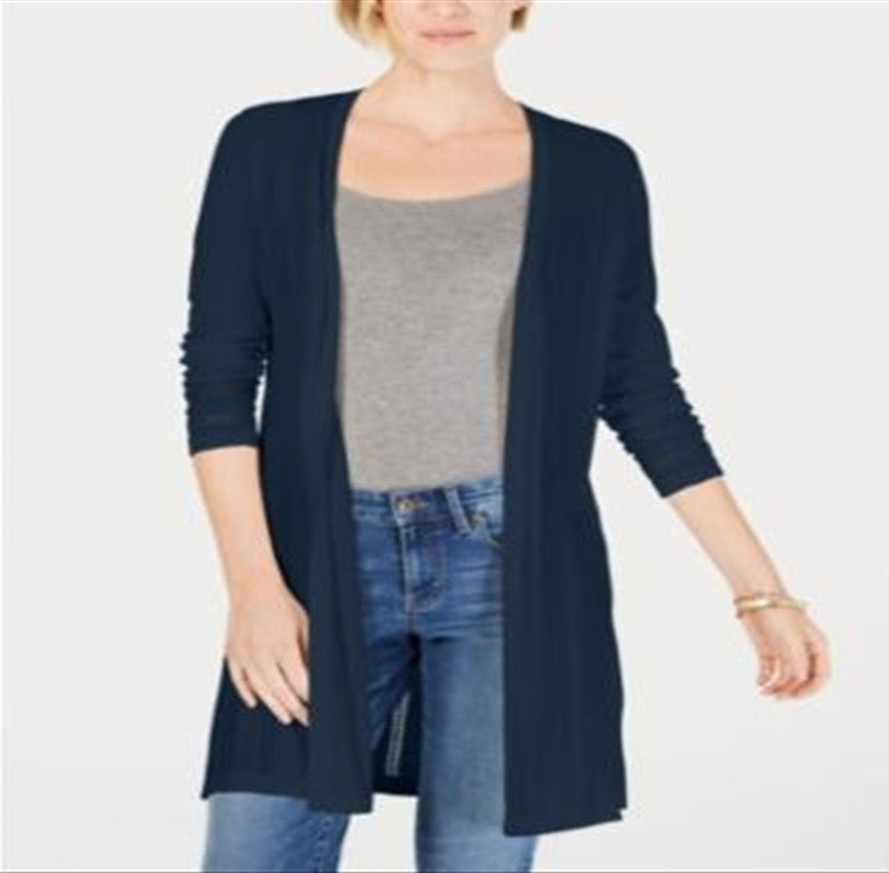 Cardigan feminino texturizado canelado aberto Charter Club, azul, tamanho X-S