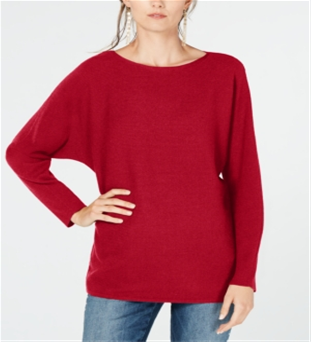 Suéter feminino IINC International Concepts com manga dolman e nervuras, pulôver vermelho, tamanho X-S