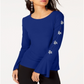 Blusa feminina com mangas enfeitadas da INC International Concepts, azul, tamanho X-S